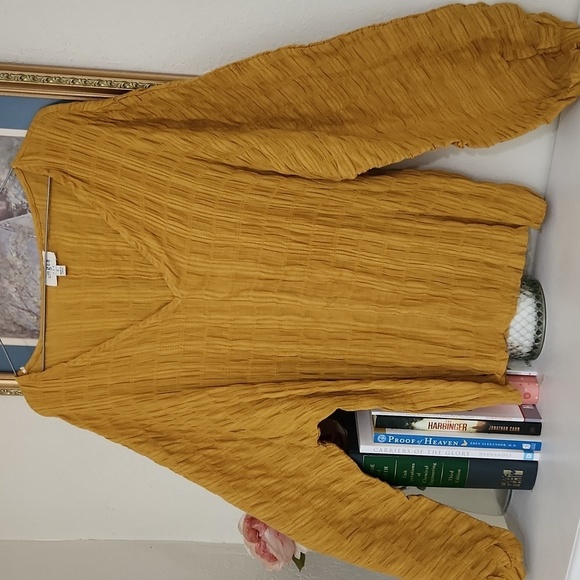 97%Cotton Yellow V-Neck Women's Boxy Boho Top Lagenlook Minimalist - Picture 3 of 8